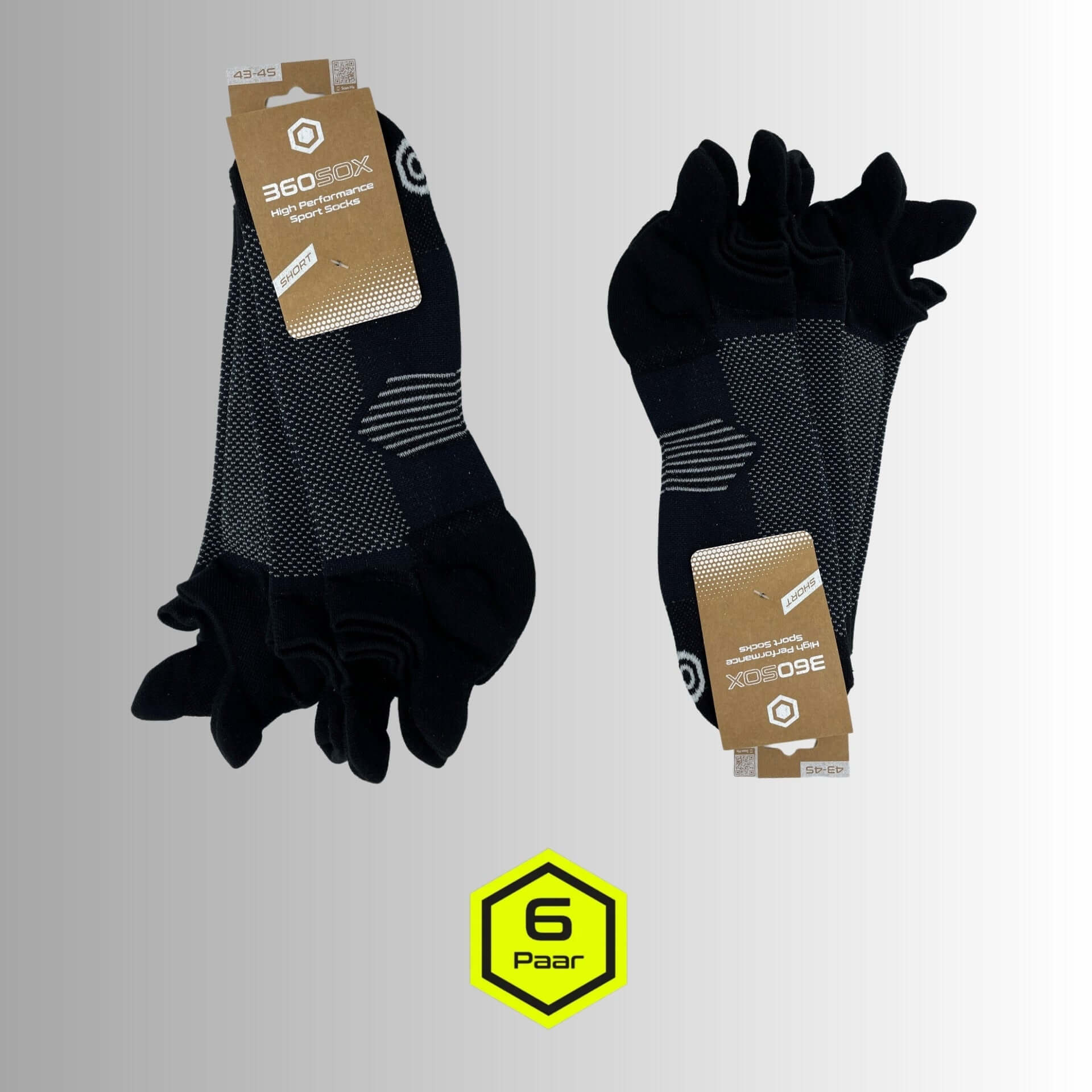 Als 6er Pack günstiger: die atmungsaktiven SHORT SOX von 360SOX